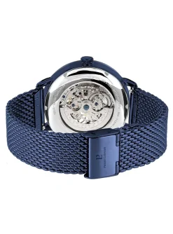 Montre Pierre Lannier automatique squelette_x005f_x000D_acier milanais bleu