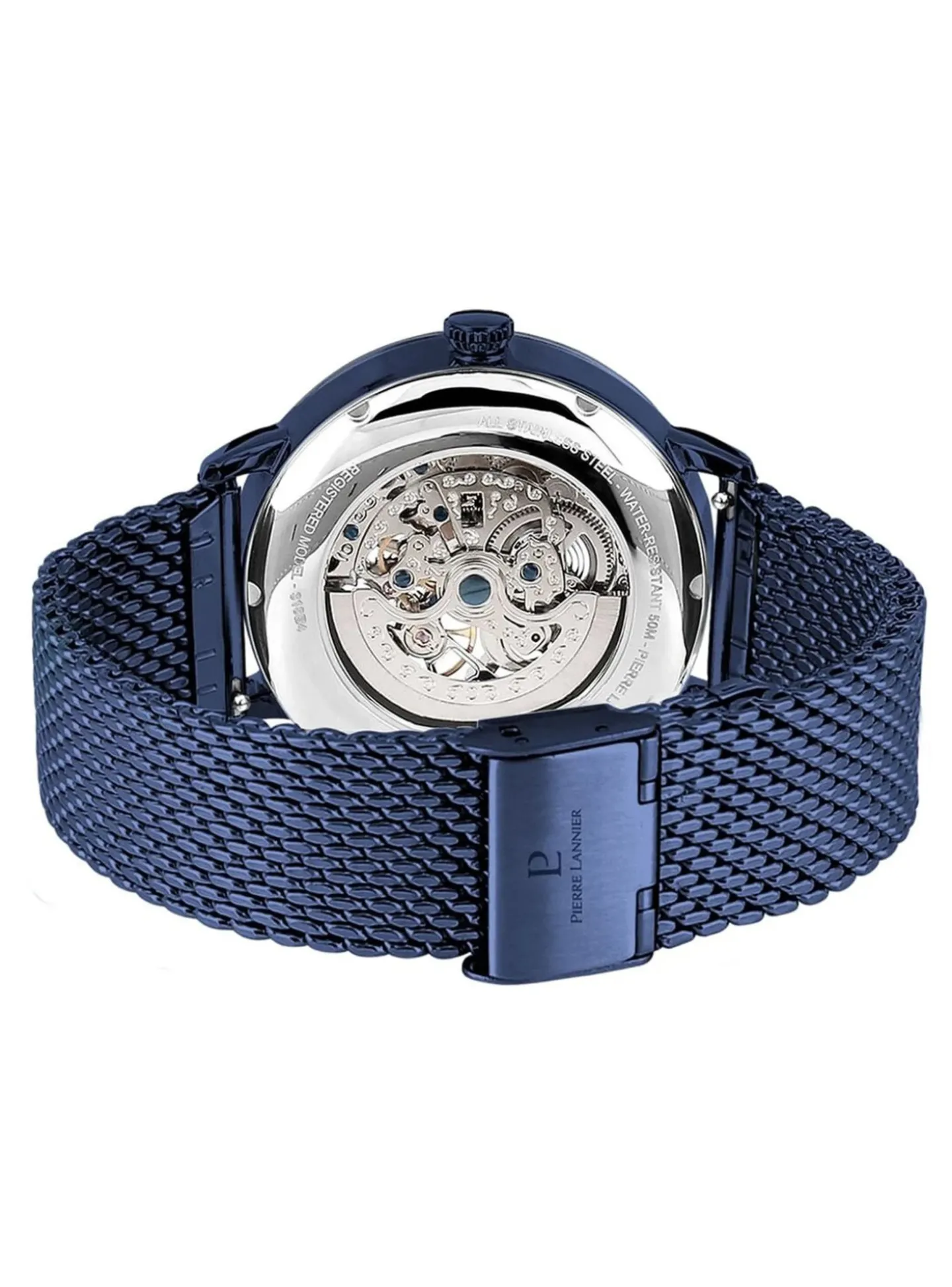 Montre Pierre Lannier automatique squelette_x005f_x000D_acier milanais bleu