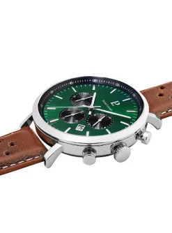 Montre Pierre Lannier BARON_x005f_x000D_Cadran Vert Bracelet Cuir Brun