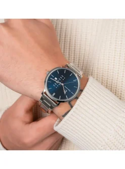 Montre Pierre Lannier Data acier cadran bleu