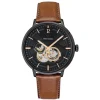 Montre Pierre Lannier Trio cadran noir cuir brun