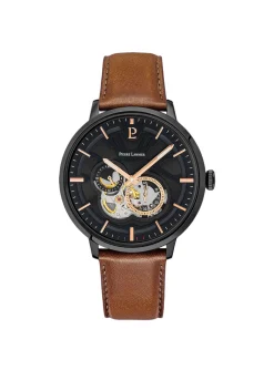 Montre Pierre Lannier Trio cadran noir cuir brun