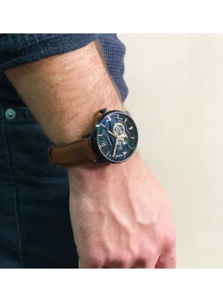 Montre Pierre Lannier Trio cadran noir cuir brun
