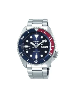 Montre Seiko 5 sport automatique acier 3 aiguilles_x005f_x000D_lunette bleue et rouge