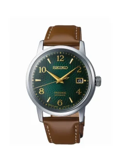 Montre Seiko automatique cadran vert cuir brun_x005f_x000D_collection Présage