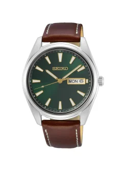 Montre Seiko classique cadran vert cuir marron