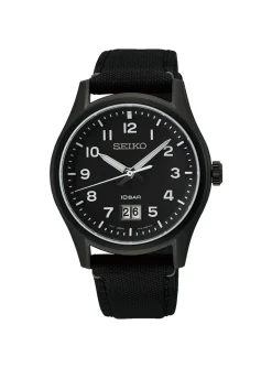Montre Seiko date bracelet textile noir