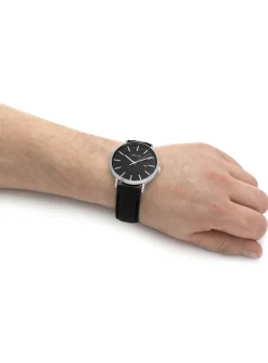 Montre solaire Bering cadran noir cuir noir_x005f_x000D_collection Slim Solar