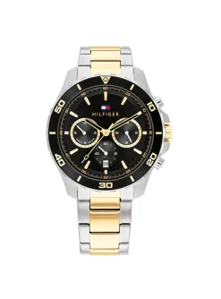 Montre Tommy Hilfiger tout acier bi-color_x005f_x000D_cadran noir