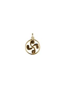 Pendentif croix basque cerclée or jaune 9 carats_x005f_x000D_diamètre 20mm