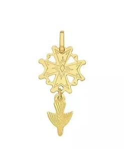 Pendentif croix huguenotte or jaune 18 carats