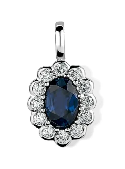 Pendentif or blanc 18 carats saphir diamants