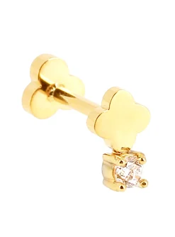 Piercing Zag Bijoux Hastings acier doré trèfle oxyde
