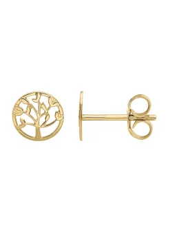 Puces d'oreilles arbre de vie or jaune 9 carats