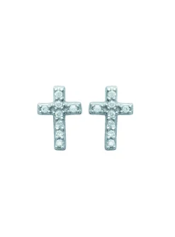 Puces d'oreilles Brillaxis croix empierrées_x005f_x000D_argent rhodié