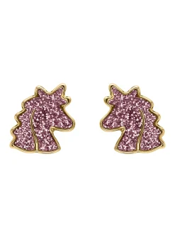 Puces d'oreilles Brillaxis tête de licorne rose_x005f_x000D_or jaune 9 carats