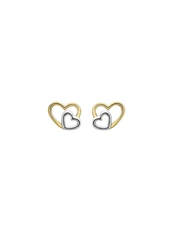 Puces d'oreilles Brillaxis double coeur or bicolore_x005f_x000D_9 carats