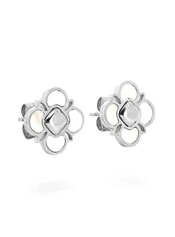 Puces d'oreilles Zag trèfle nacre et acier blanc