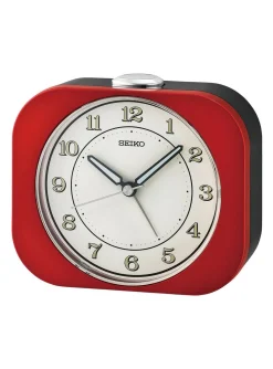 Réveil Seiko plastique rouge métallisé cadran blanc