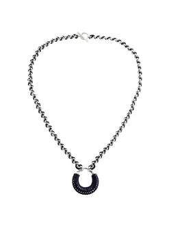 Sautoir Agatha Twiggy argenté_x005f_x000D_cuir bleu foncé