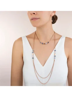 Sautoir Coeur de Lion double geocube bleu