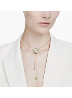 Sautoir en Y Swarovski Idyllia doré Fleur verte