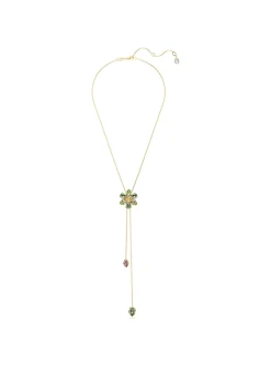 Sautoir en Y Swarovski Idyllia doré Fleur verte