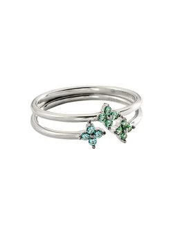 Set de 2 bagues Agatha Beloved trois motifs_x005f_x000D_argent rhodié oxydes verts et bleus