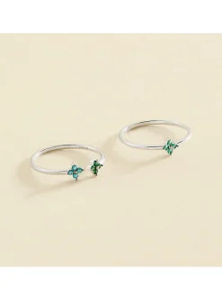 Set de 2 bagues Agatha Beloved trois motifs_x005f_x000D_argent rhodié oxydes verts et bleus