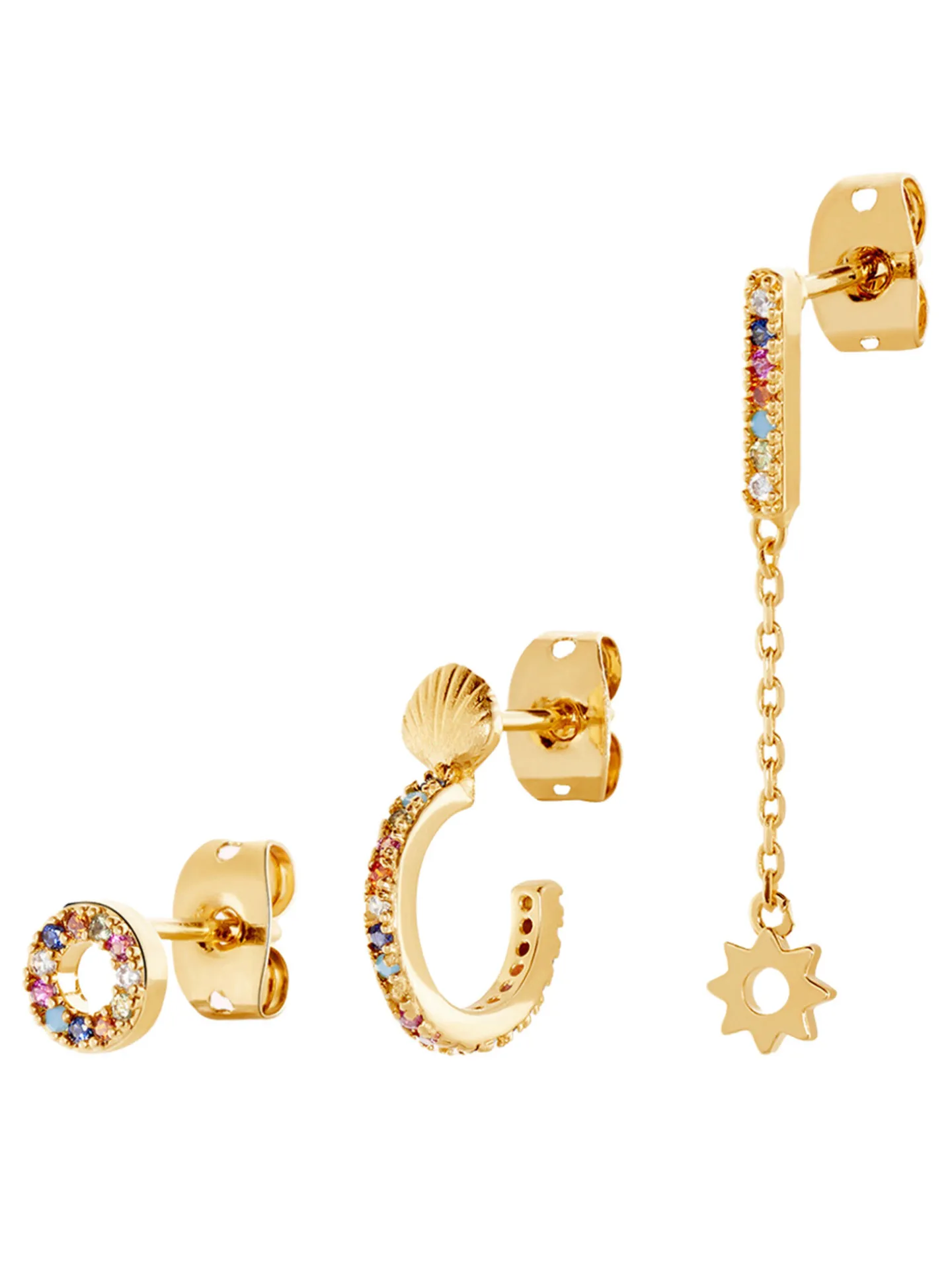 Set de 3 piercings Agatha Rainbow doré
