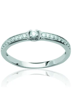 Solitaire accompagné Brillaxis en argent rhodié