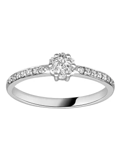 Solitaire accompagné motif fleur or blanc diamants