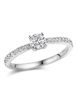Solitaire accompagné or blanc 18 carats