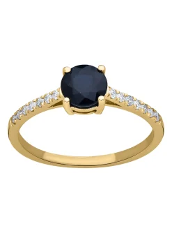 Solitaire accompagné or 18K saphir diamants