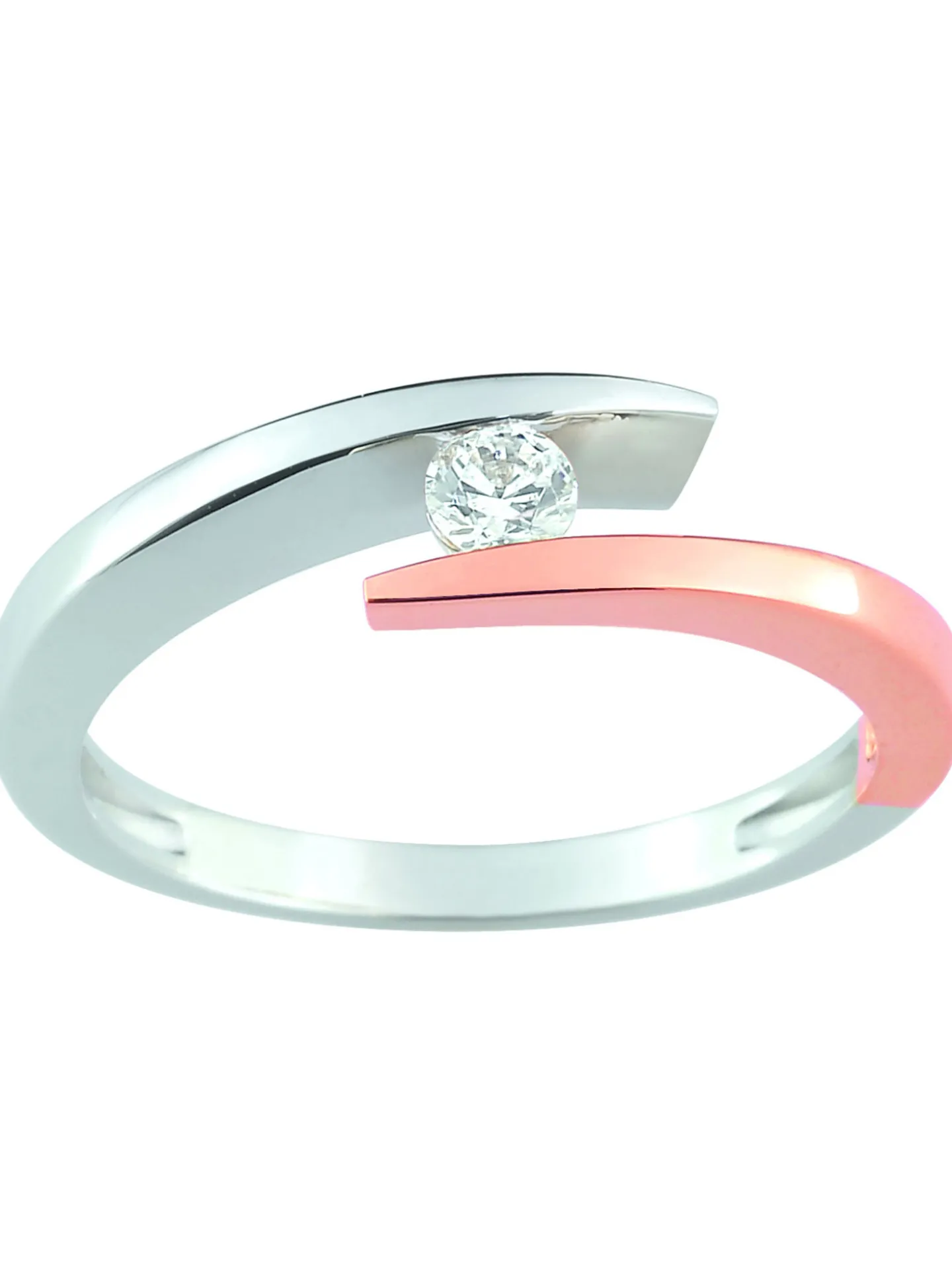 Solitaire Brillaxis diamant or rose et blanc