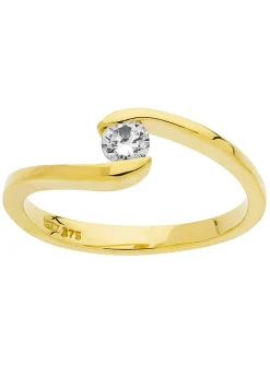 Solitaire croisé oxyde or jaune 9 carats