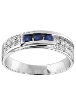 Trilogie saphir or blanc 18 carats diamants